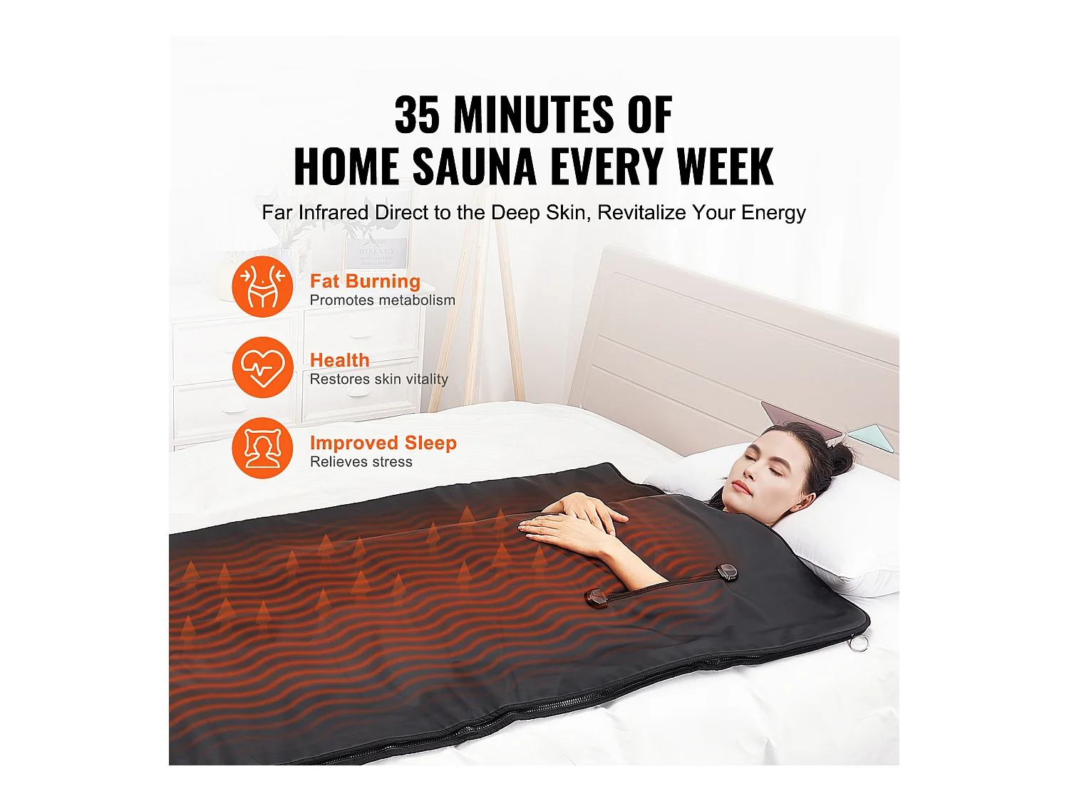 Couverture de Sauna SucceBuy Chauffage Infrarouge Lointain, Trous pour les Bras pour la Détoxification et la Perte de Poids