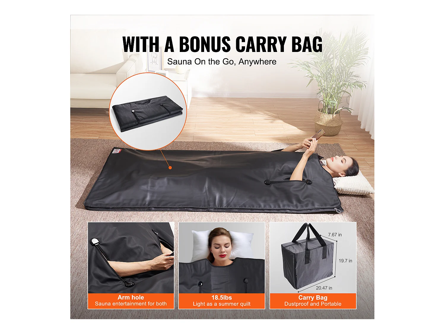 Couverture de Sauna SucceBuy Chauffage Infrarouge Lointain, Trous pour les Bras pour la Détoxification et la Perte de Poids