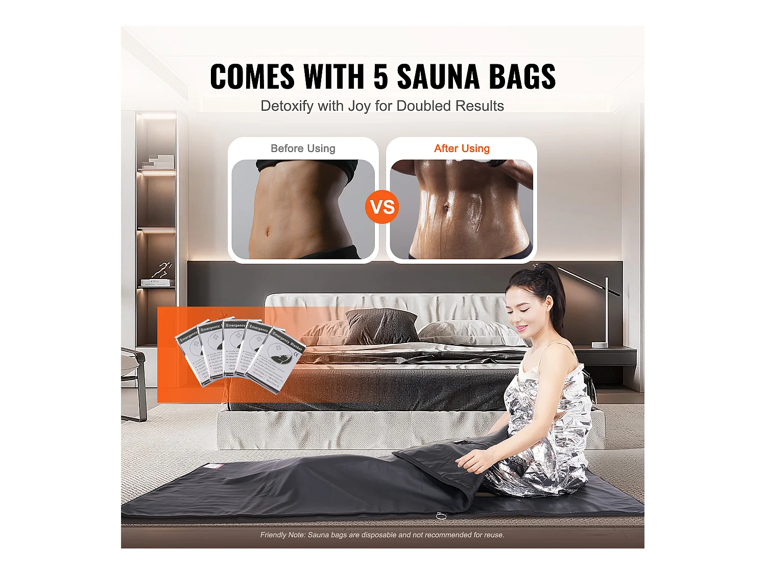 Couverture de Sauna SucceBuy Chauffage Infrarouge Lointain, Trous pour les Bras pour la Détoxification et la Perte de Poids