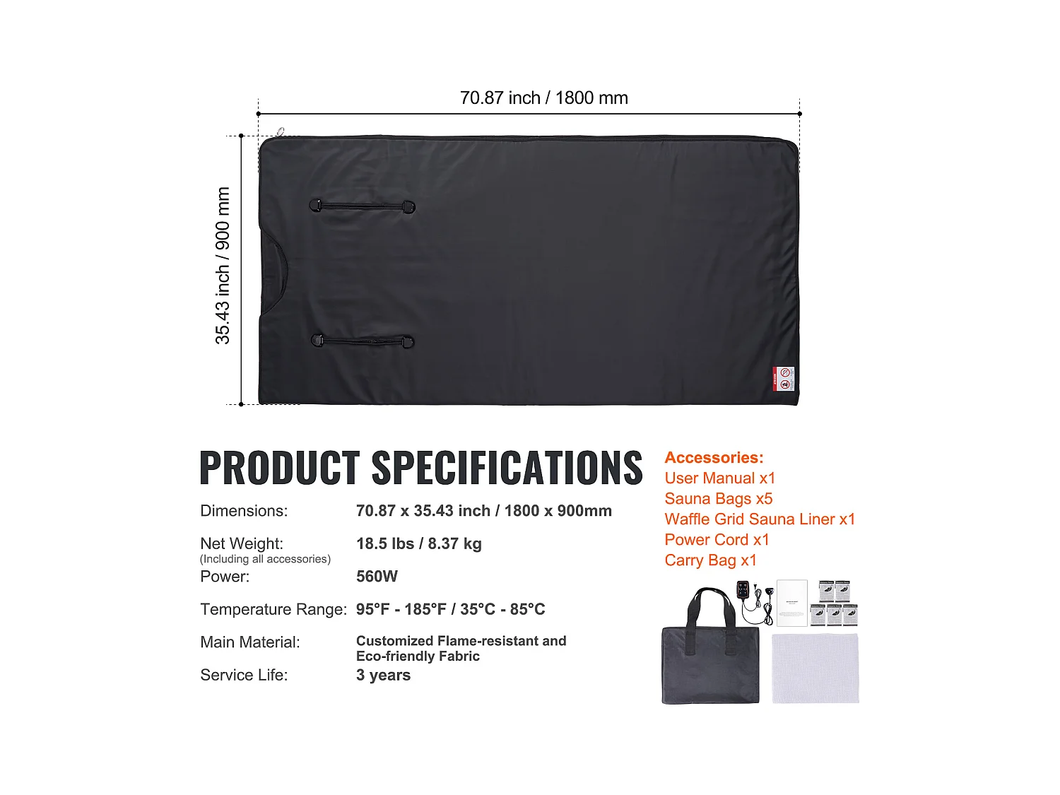 Couverture de Sauna SucceBuy Chauffage Infrarouge Lointain, Trous pour les Bras pour la Détoxification et la Perte de Poids