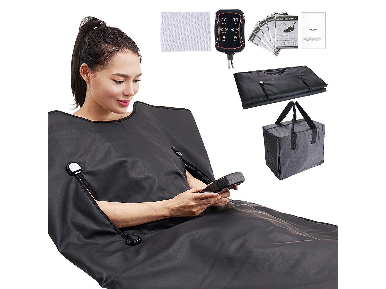 Couverture de Sauna SucceBuy Chauffage Infrarouge Lointain, Trous pour les Bras pour la Détoxification et la Perte de Poids