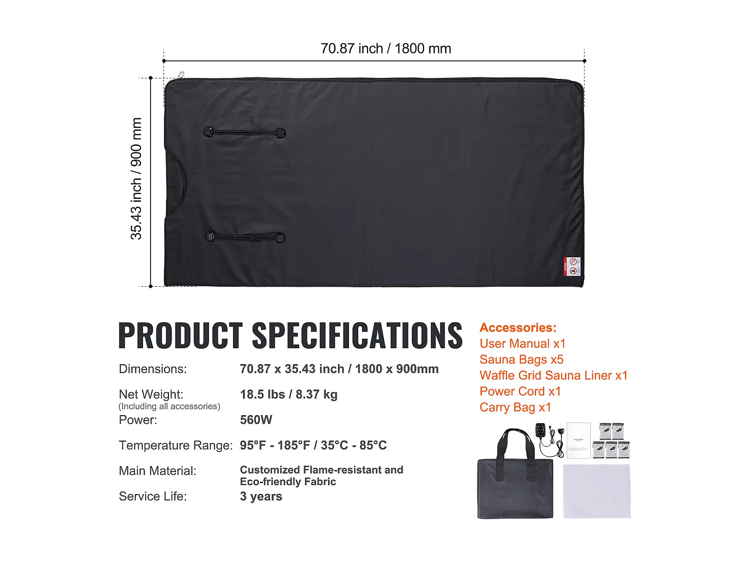 Couverture de Sauna SucceBuy Chauffage Infrarouge Lointain, Trous pour les Bras pour la Détoxification et la Perte de Poids