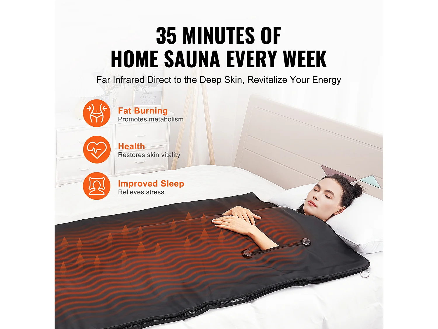 Couverture de Sauna SucceBuy Chauffage Infrarouge Lointain, Trous pour les Bras pour la Détoxification et la Perte de Poids