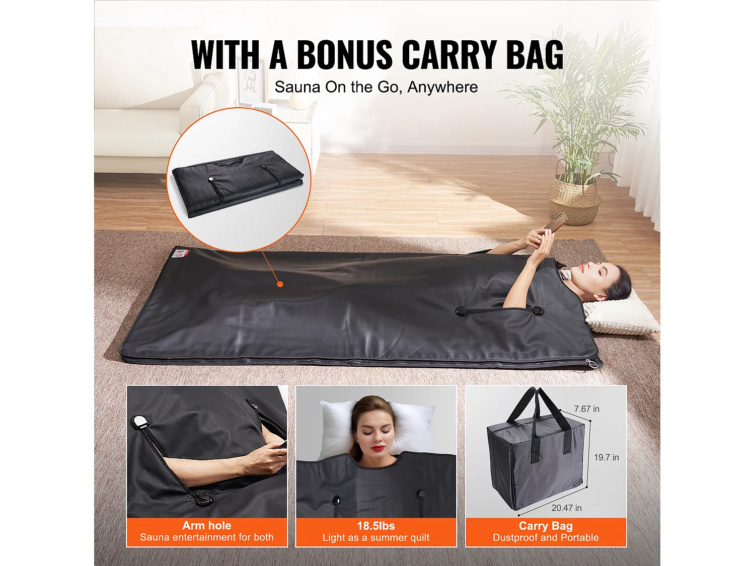 Couverture de Sauna SucceBuy Chauffage Infrarouge Lointain, Trous pour les Bras pour la Détoxification et la Perte de Poids