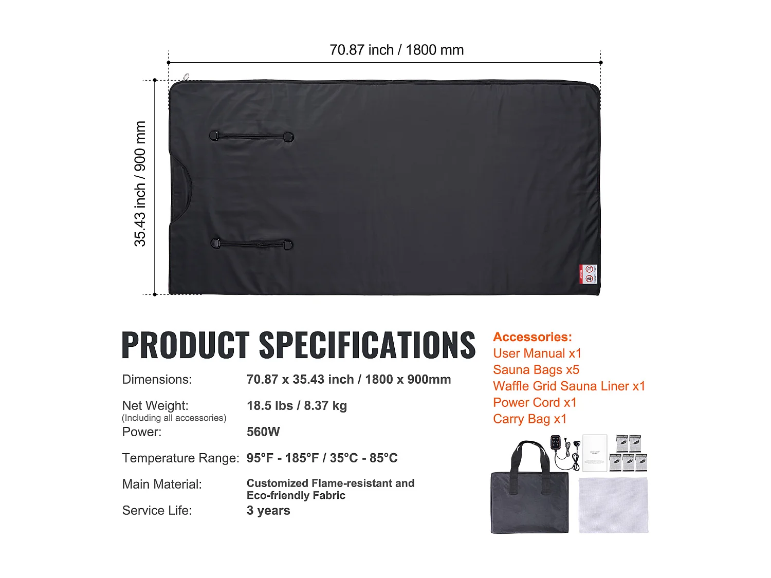 Couverture de Sauna SucceBuy Chauffage Infrarouge Lointain, Trous pour les Bras pour la Détoxification et la Perte de Poids