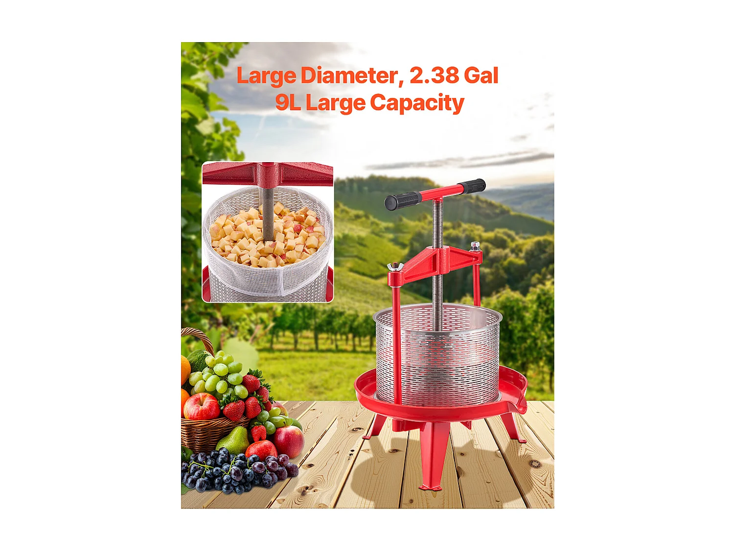 Presse Fruits SucceBuy Presse Manuelle de Fruit et de Vin, Acier Inoxydable de 9L pour la Fabrication de Jus.