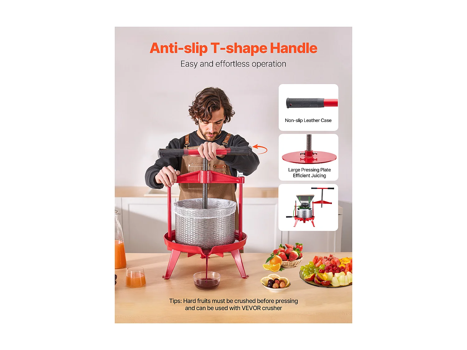 Presse Fruits SucceBuy Presse Manuelle de Fruit et de Vin, Acier Inoxydable de 9L pour la Fabrication de Jus.