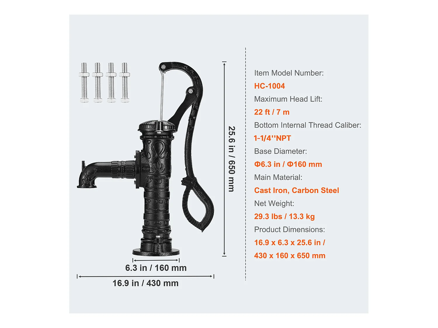 Pompe à Eau SucceBuy Antique Well Hand Pitcher Pump 670.56cm Max Lift Cast Iron Manual Water Pump (Pompe à Eau Manuelle en Fonte)
