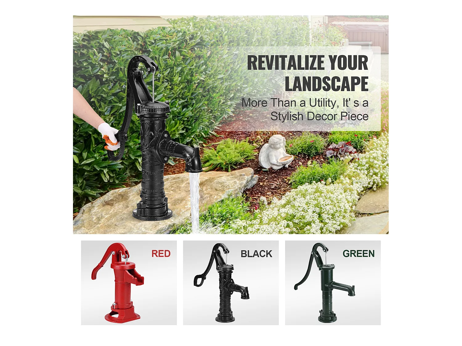 Pompe à Eau SucceBuy Antique Well Hand Pitcher Pump 670.56cm Max Lift Cast Iron Manual Water Pump (Pompe à Eau Manuelle en Fonte)