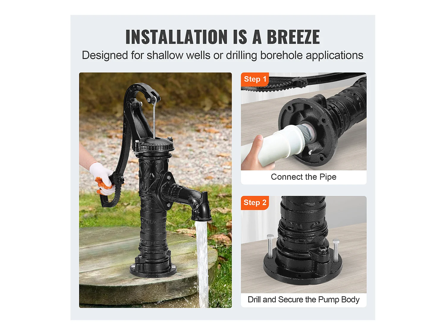 Pompe à Eau SucceBuy Antique Well Hand Pitcher Pump 670.56cm Max Lift Cast Iron Manual Water Pump (Pompe à Eau Manuelle en Fonte)