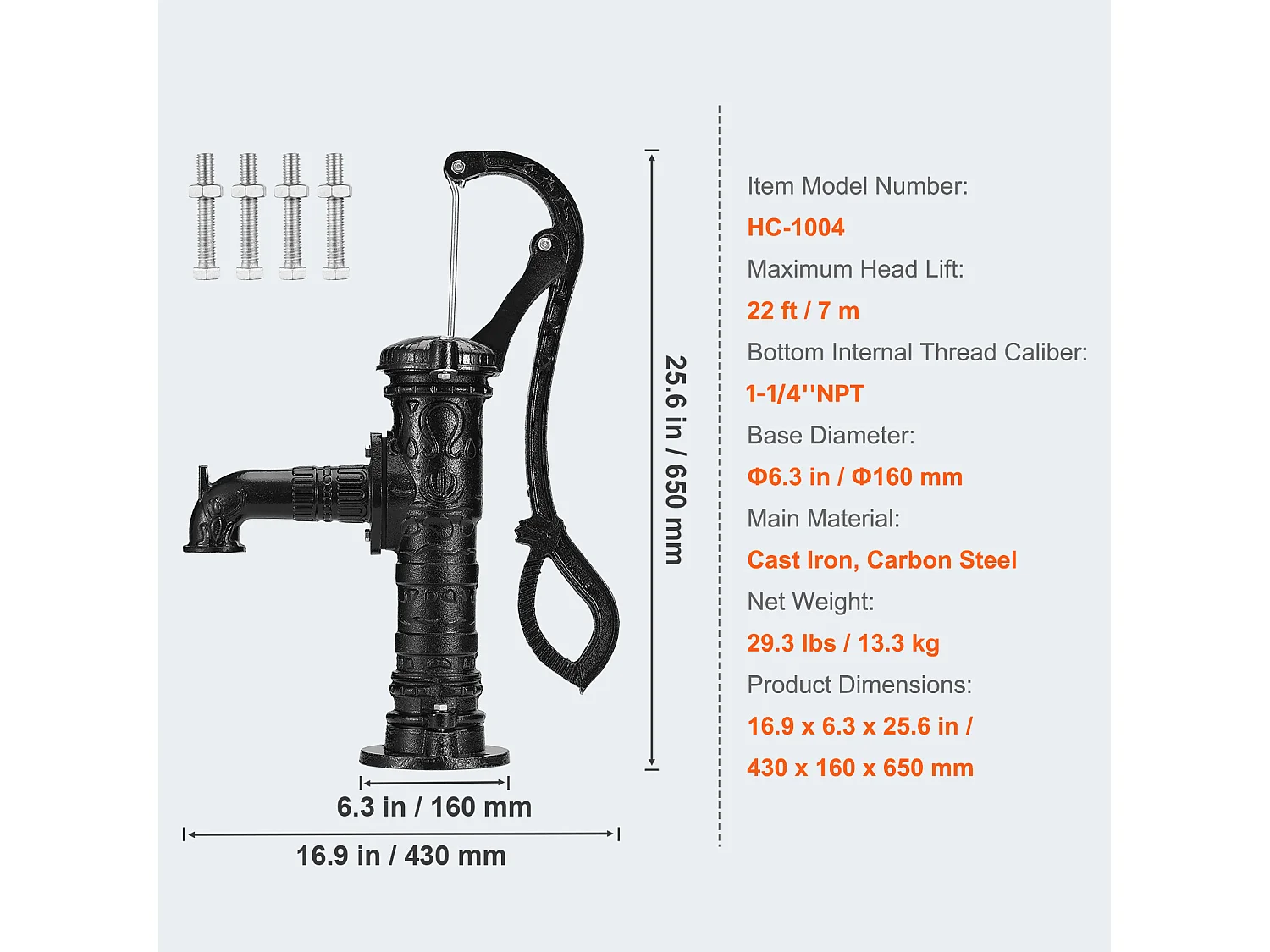 Bomba De Água SucceBuy Antiga Bomba Manual De Poço 670.56cm Elevação Máxima Bomba Manual De Água De Ferro Fundido (Bomba De Água Manual De Ferro Fundido)