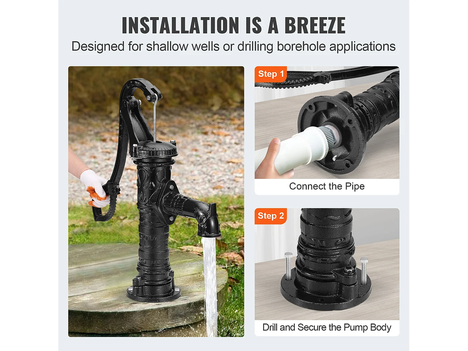 Bomba De Água SucceBuy Antiga Bomba Manual De Poço 670.56cm Elevação Máxima Bomba Manual De Água De Ferro Fundido (Bomba De Água Manual De Ferro Fundido)