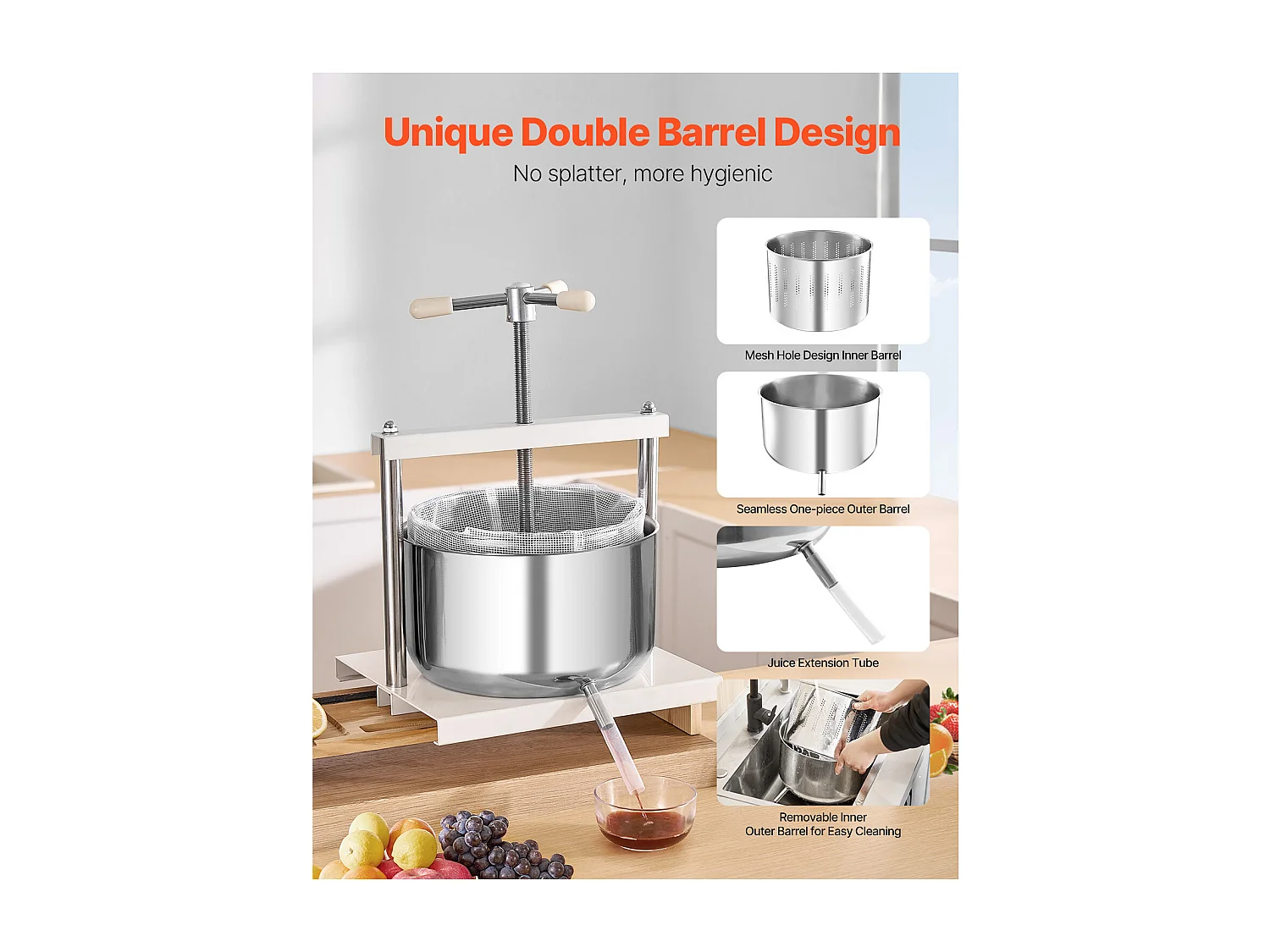 Fruitpers SucceBuy 12 L Roestvrijstalen Handmatige Fruitwijnpers voor Wijnbereiding.