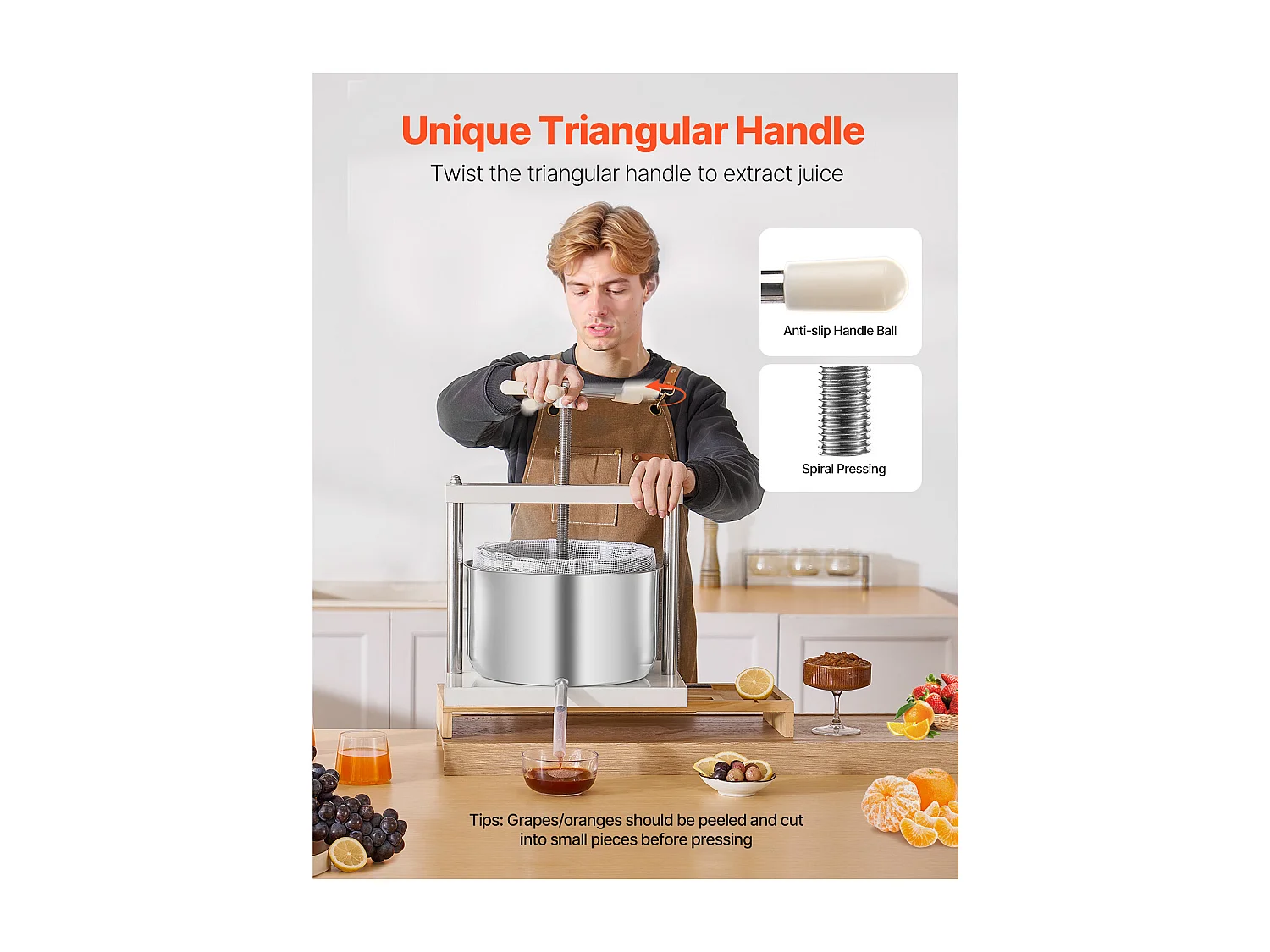 Fruitpers SucceBuy 12 L Roestvrijstalen Handmatige Fruitwijnpers voor Wijnbereiding.