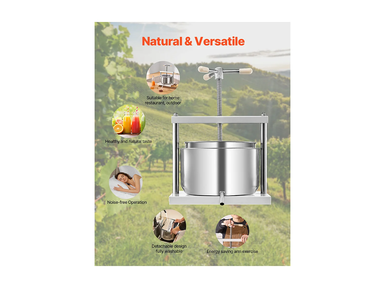 Fruitpers SucceBuy 12 L Roestvrijstalen Handmatige Fruitwijnpers voor Wijnbereiding.