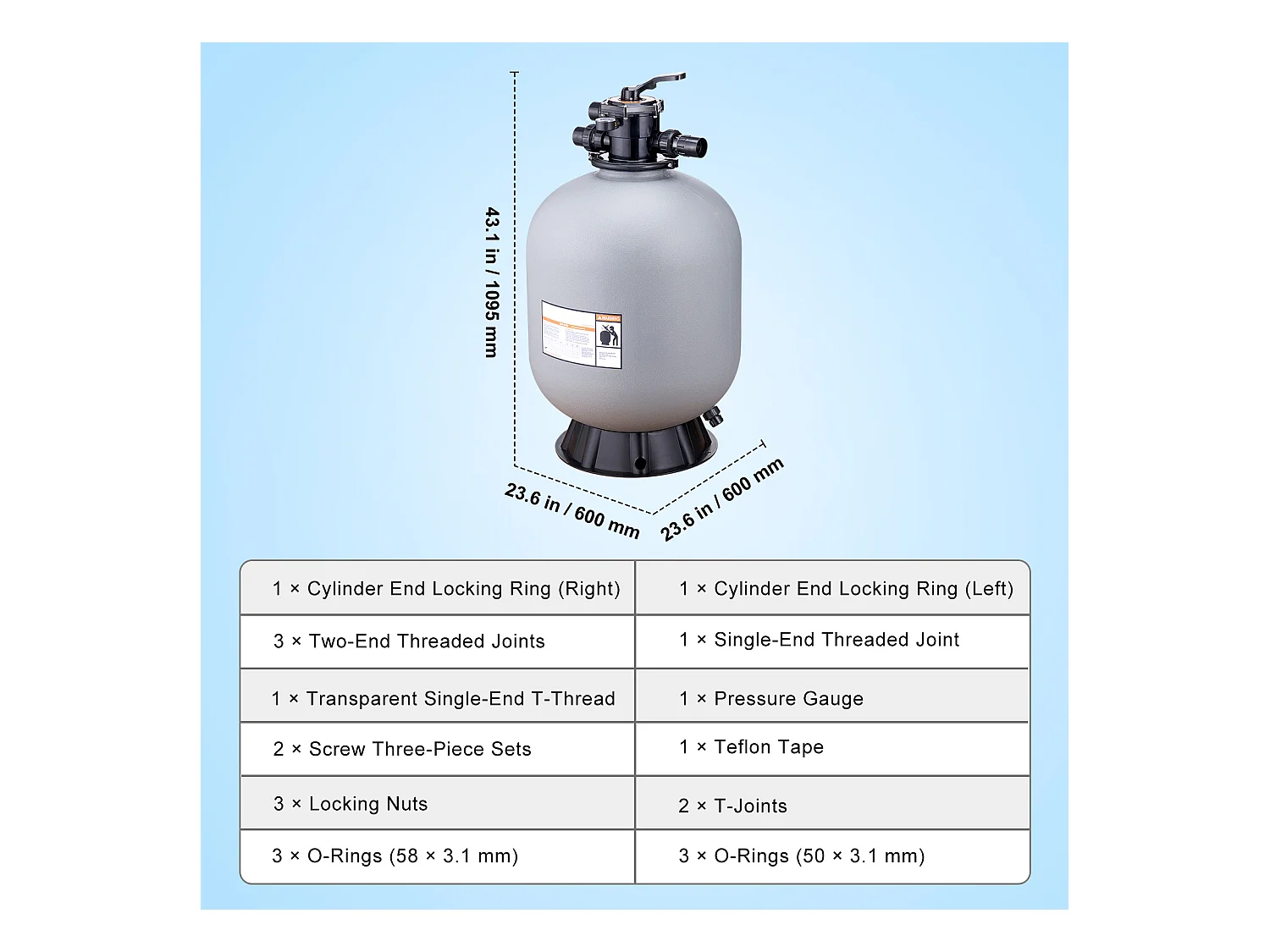 Filtre à Sable SucceBuy 60.96cm pour Piscine Hors sol avec Vanne à 7 Voies