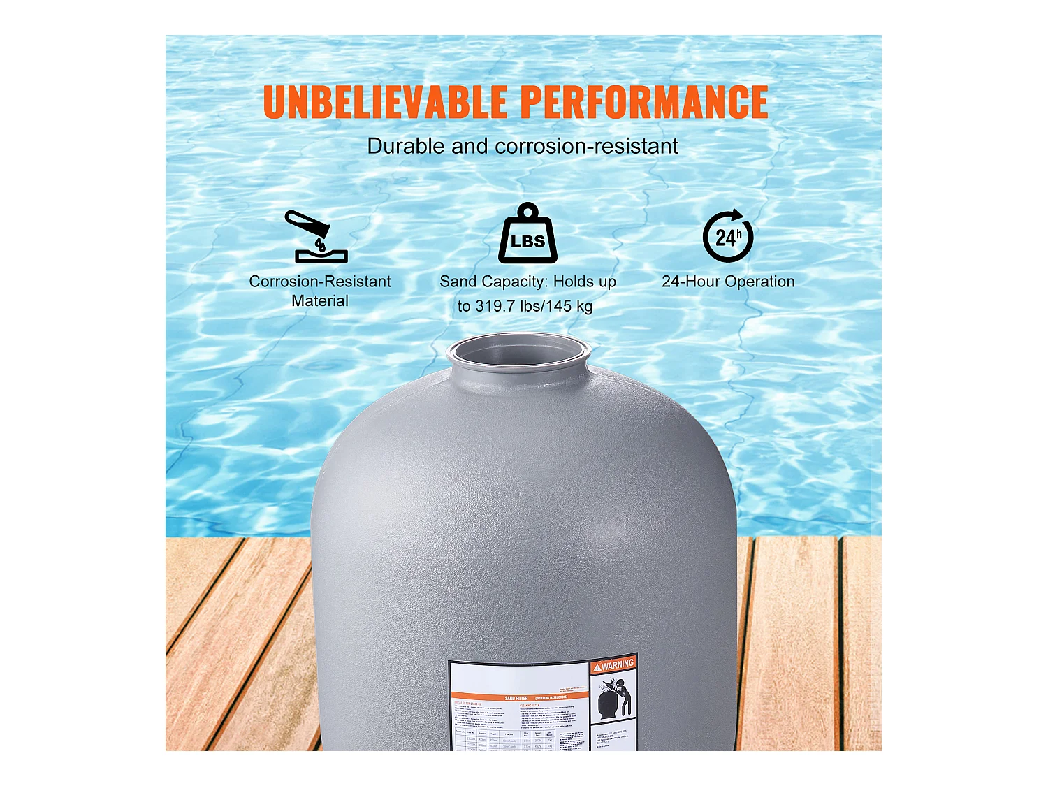 Filtre à Sable SucceBuy 60.96cm pour Piscine Hors sol avec Vanne à 7 Voies