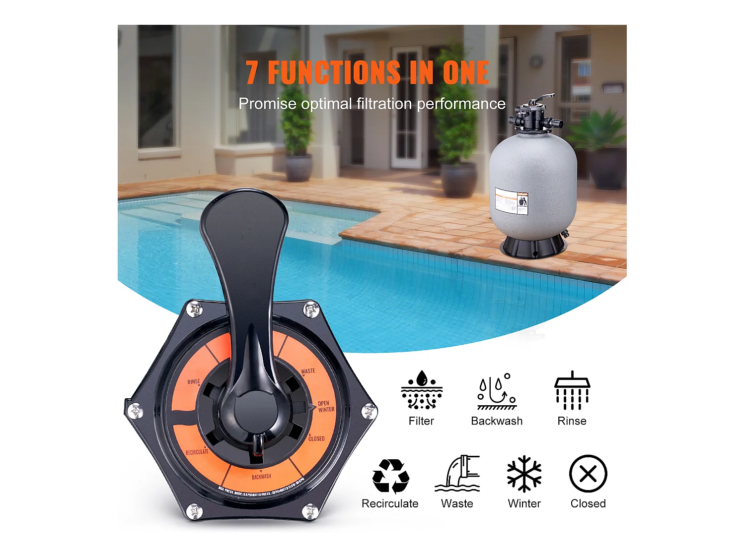 Filtre à Sable SucceBuy 60.96cm pour Piscine Hors sol avec Vanne à 7 Voies