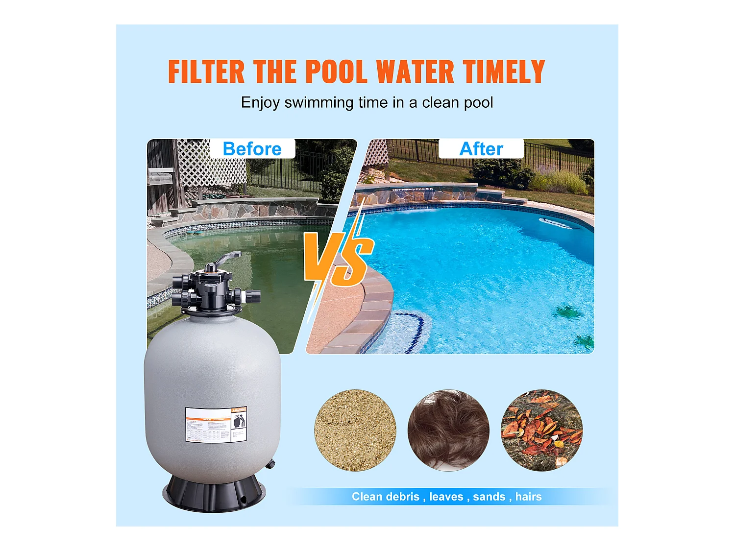 Filtre à Sable SucceBuy 60.96cm pour Piscine Hors sol avec Vanne à 7 Voies