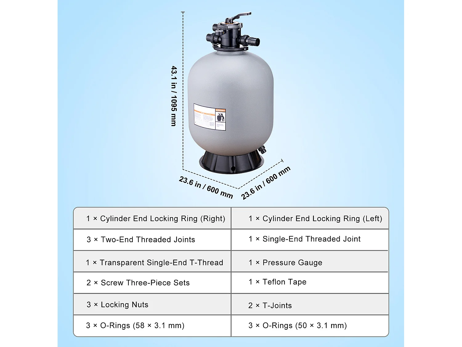 Filtre à Sable SucceBuy 60.96cm pour Piscine Hors sol avec Vanne à 7 Voies
