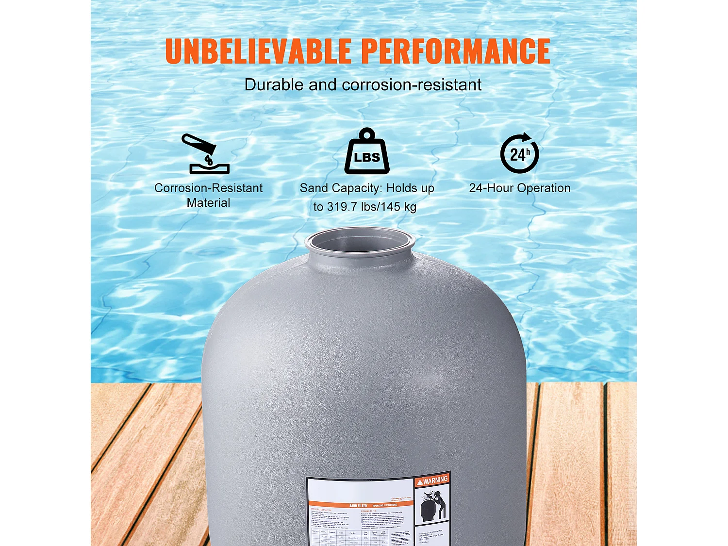 Filtre à Sable SucceBuy 60.96cm pour Piscine Hors sol avec Vanne à 7 Voies