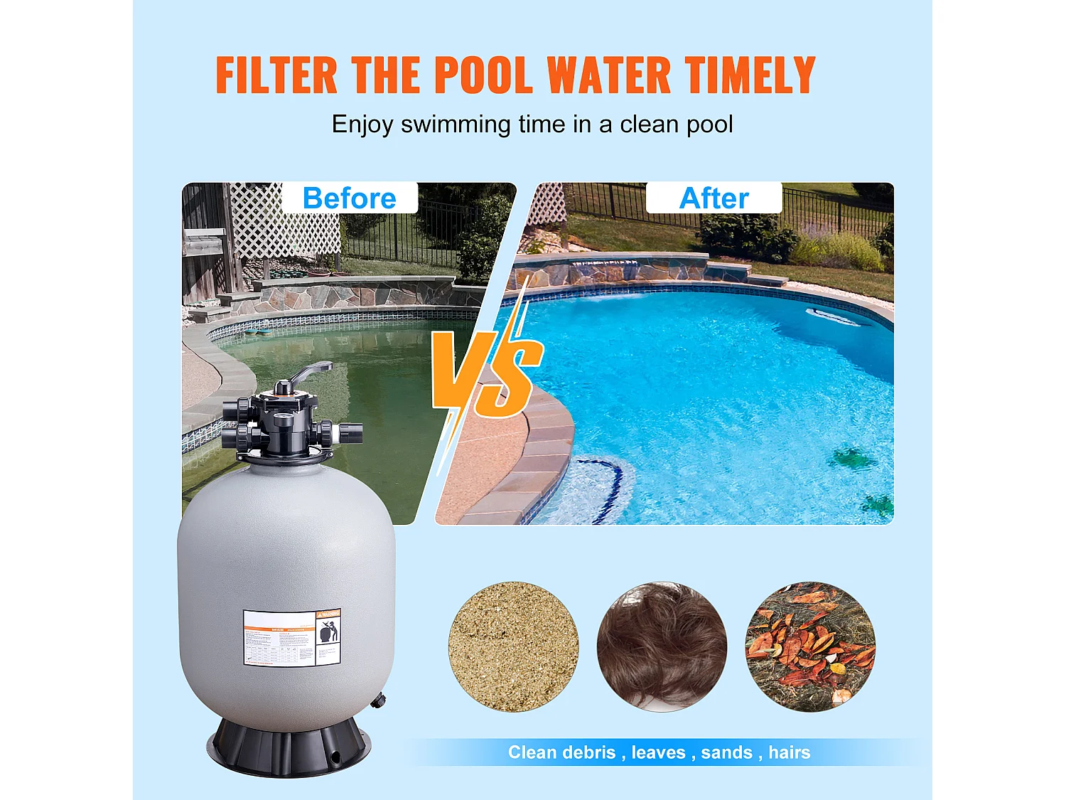 Filtre à Sable SucceBuy 60.96cm pour Piscine Hors sol avec Vanne à 7 Voies