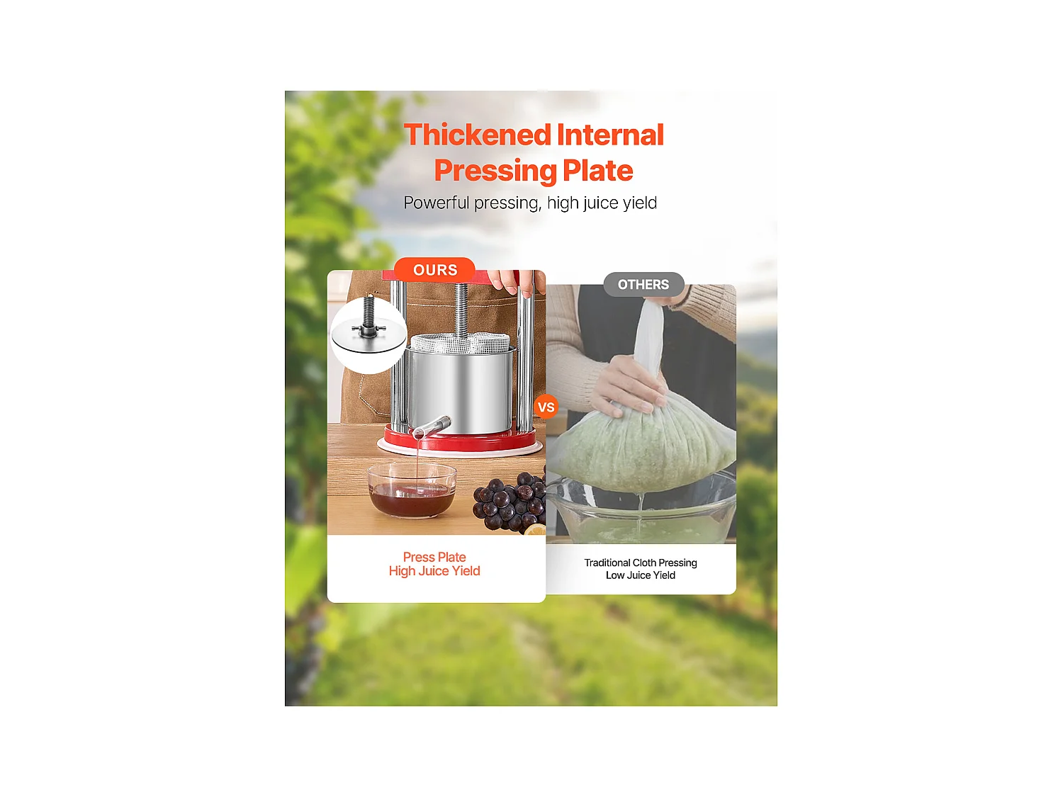 Fruitpers SucceBuy 1,5 L Roestvrijstalen Handmatige Fruitpers voor Zelfgemaakte Wijn.