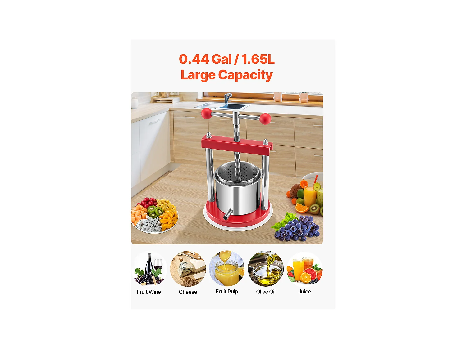 Fruitpers SucceBuy 1,5 L Roestvrijstalen Handmatige Fruitpers voor Zelfgemaakte Wijn.