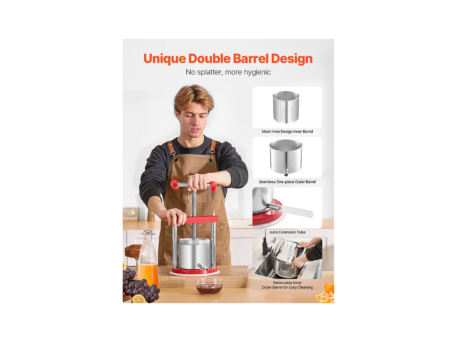 Fruitpers SucceBuy 1,5 L Roestvrijstalen Handmatige Fruitpers voor Zelfgemaakte Wijn.