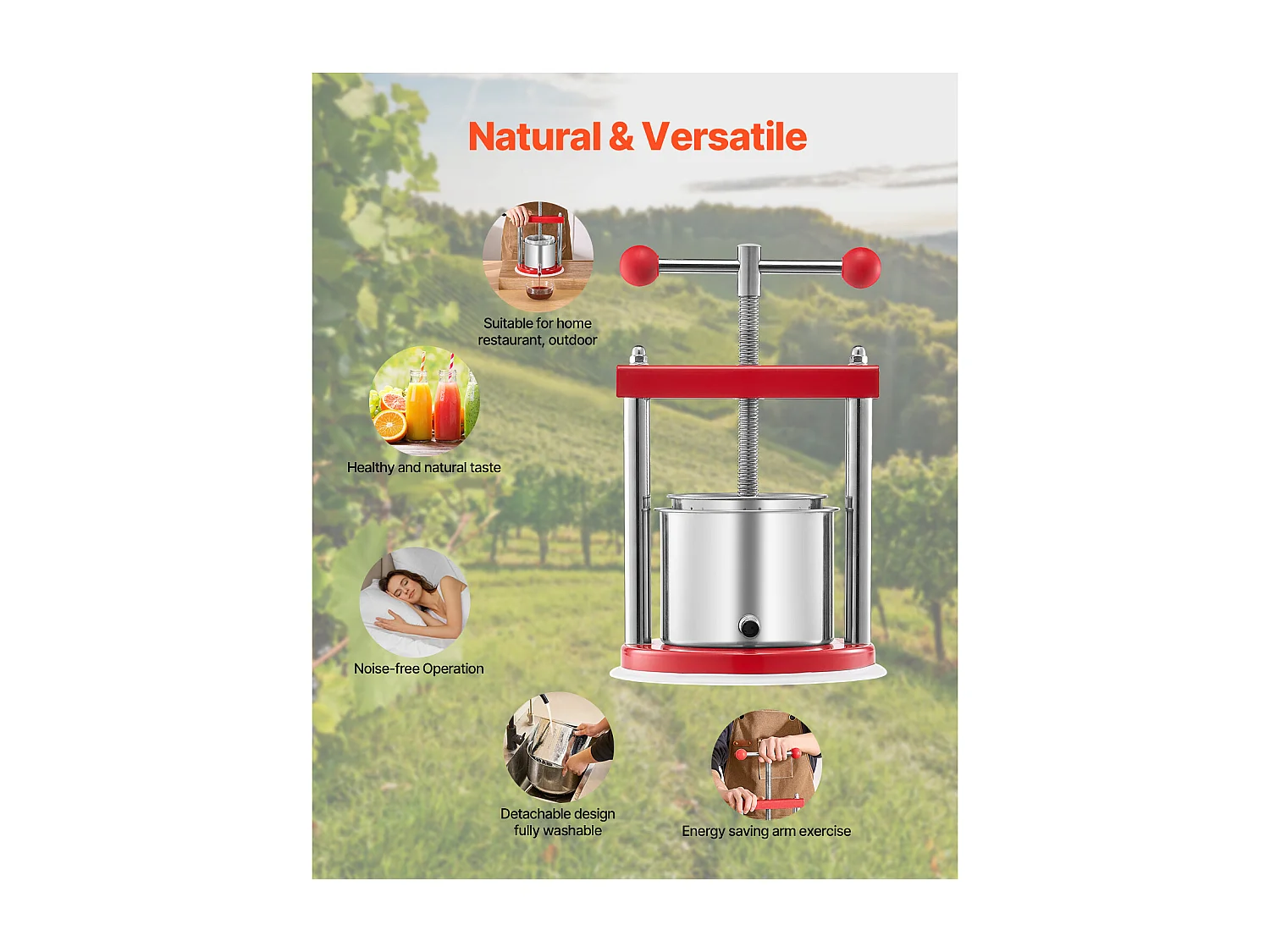 Fruitpers SucceBuy 1,5 L Roestvrijstalen Handmatige Fruitpers voor Zelfgemaakte Wijn.