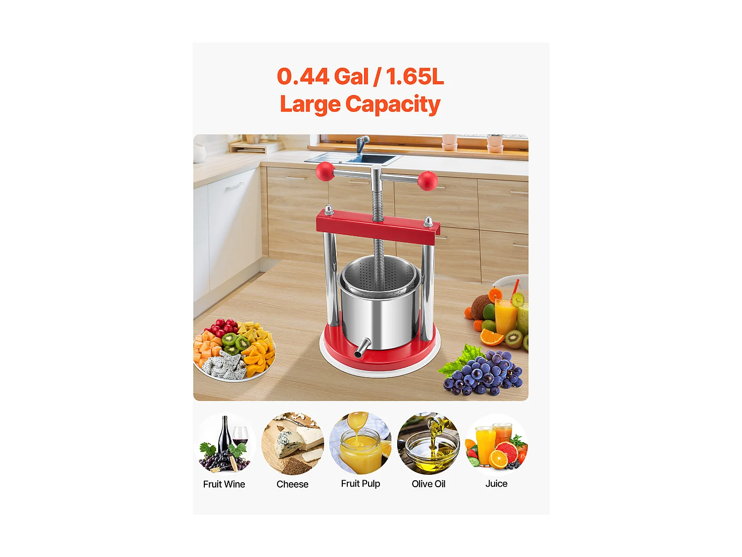 Presse Fruits SucceBuy Presse à Fruits Manuel en Acier Inoxydable, Capacité 1.5L, pour Vin Maison.