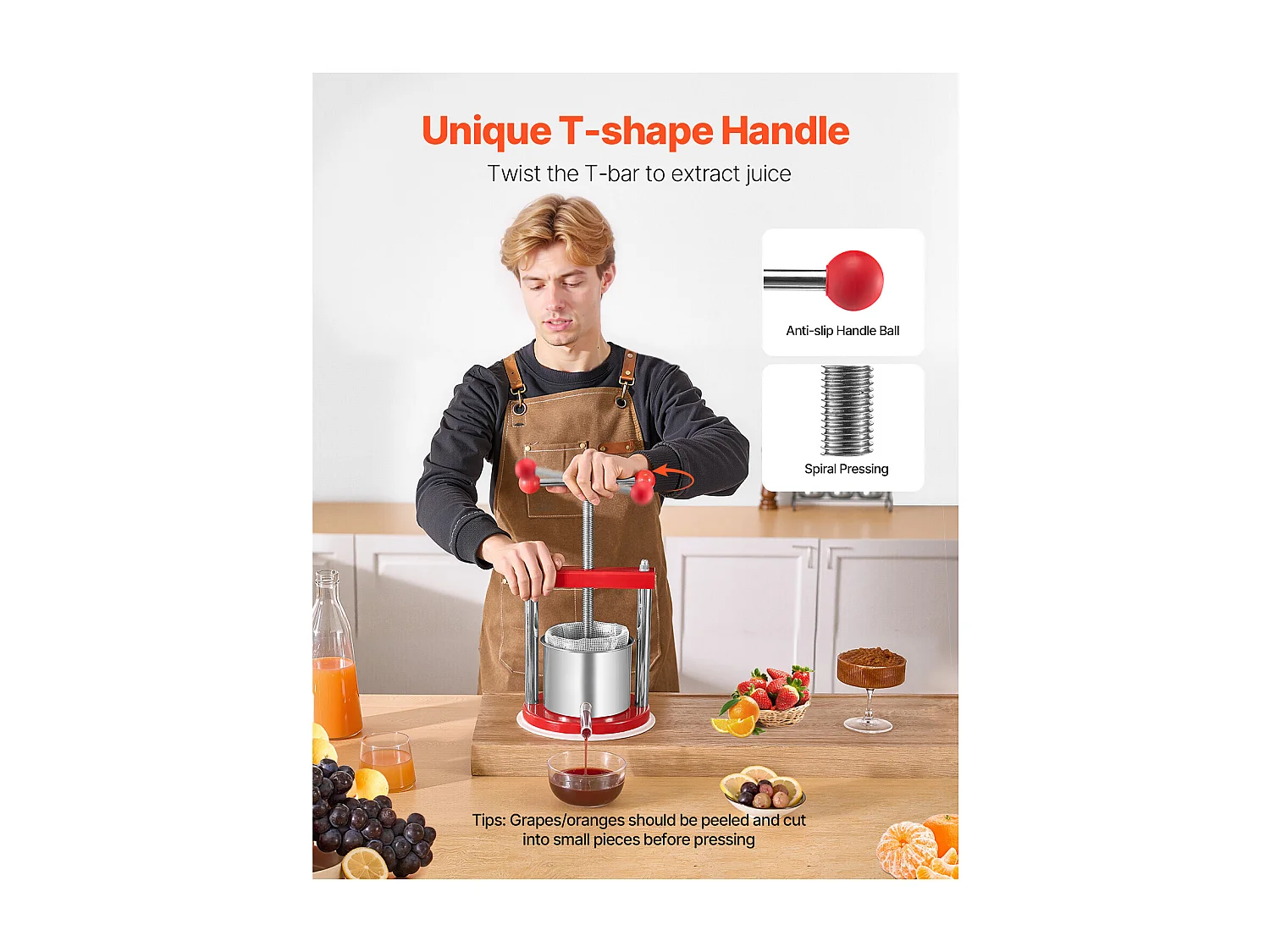 Presse Fruits SucceBuy Presse à Fruits Manuel en Acier Inoxydable, Capacité 1.5L, pour Vin Maison.