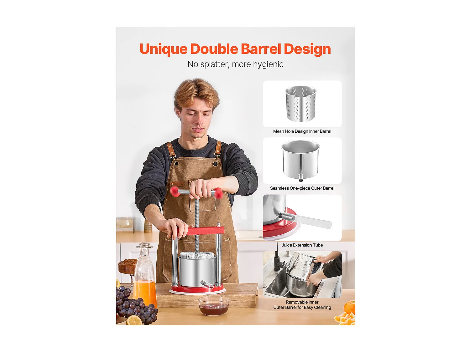 Presse Fruits SucceBuy Presse à Fruits Manuel en Acier Inoxydable, Capacité 1.5L, pour Vin Maison.