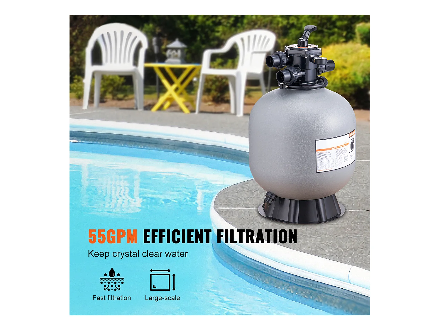 Filtre à Sable pour Piscine Hors sol SucceBuy de 55.88 cm avec Vanne à 7 Voies