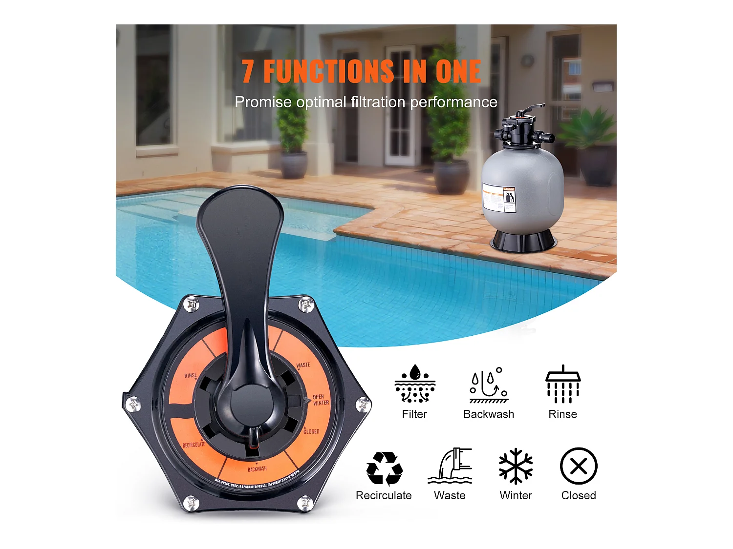 Filtre à Sable pour Piscine Hors sol SucceBuy de 55.88 cm avec Vanne à 7 Voies