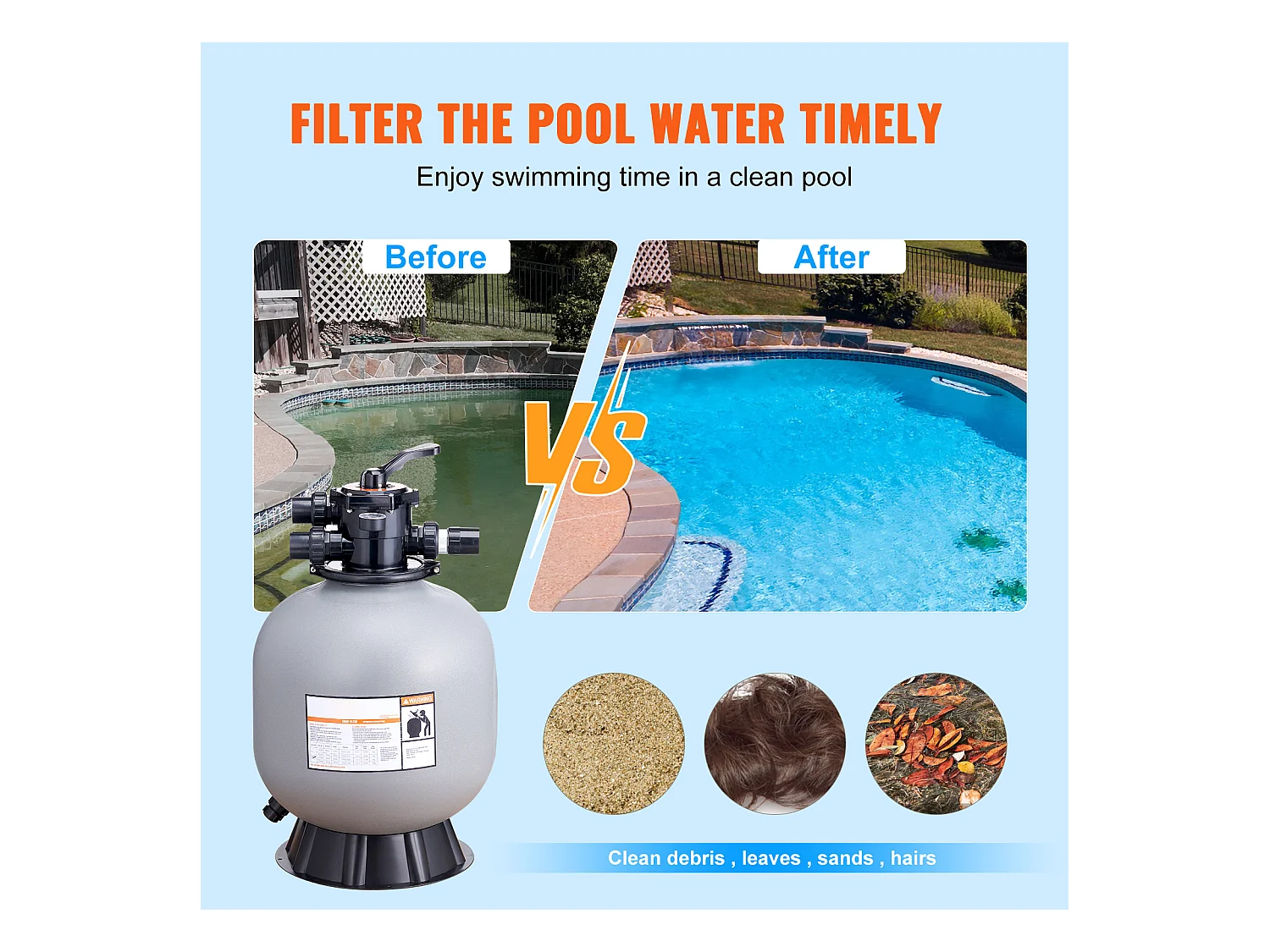 Filtre à Sable pour Piscine Hors sol SucceBuy de 55.88 cm avec Vanne à 7 Voies