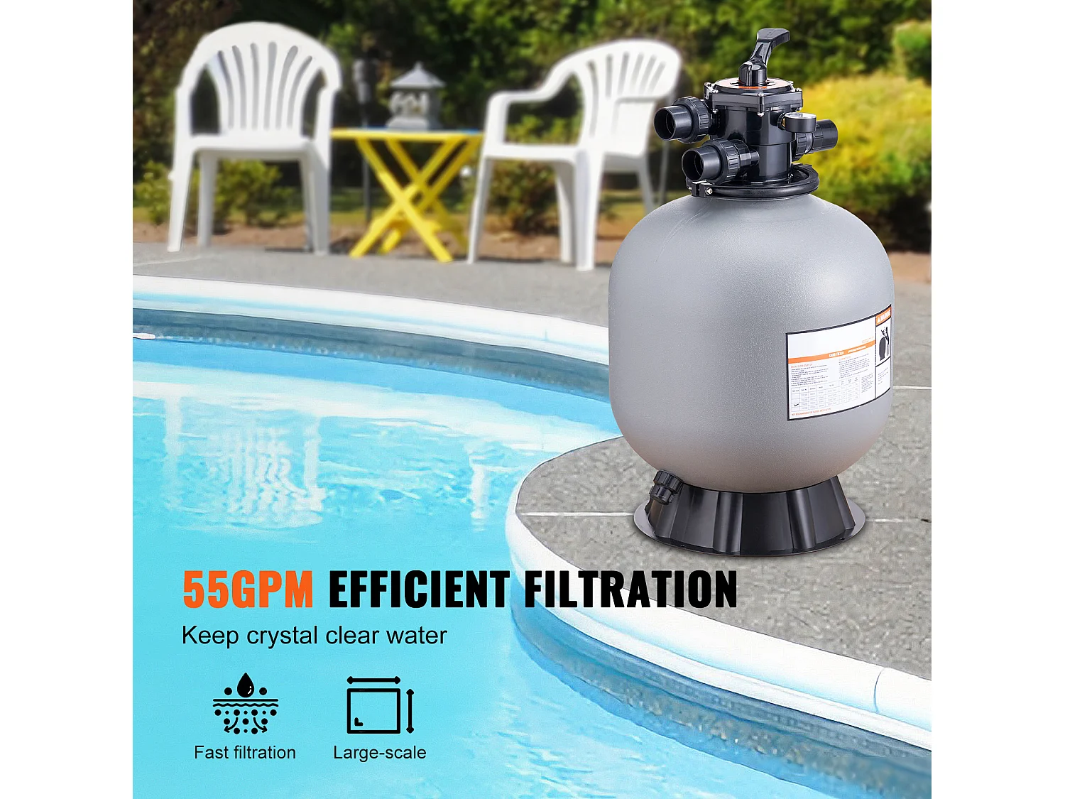 Filtre à Sable pour Piscine Hors sol SucceBuy de 55.88 cm avec Vanne à 7 Voies