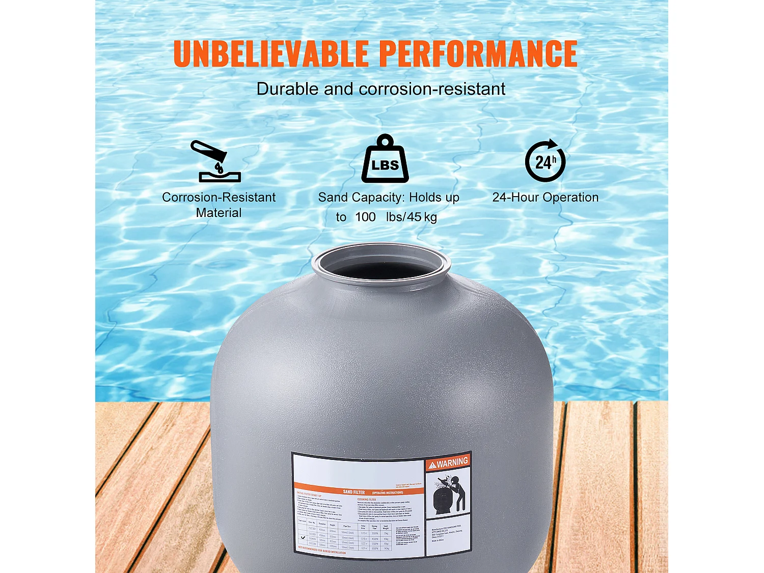 Filtre à Sable pour Piscine Hors sol SucceBuy de 55.88 cm avec Vanne à 7 Voies