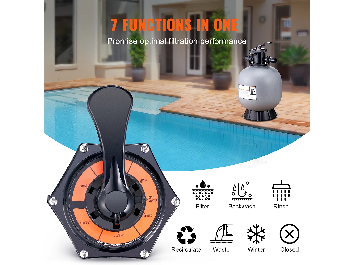 Filtre à Sable pour Piscine Hors sol SucceBuy de 55.88 cm avec Vanne à 7 Voies