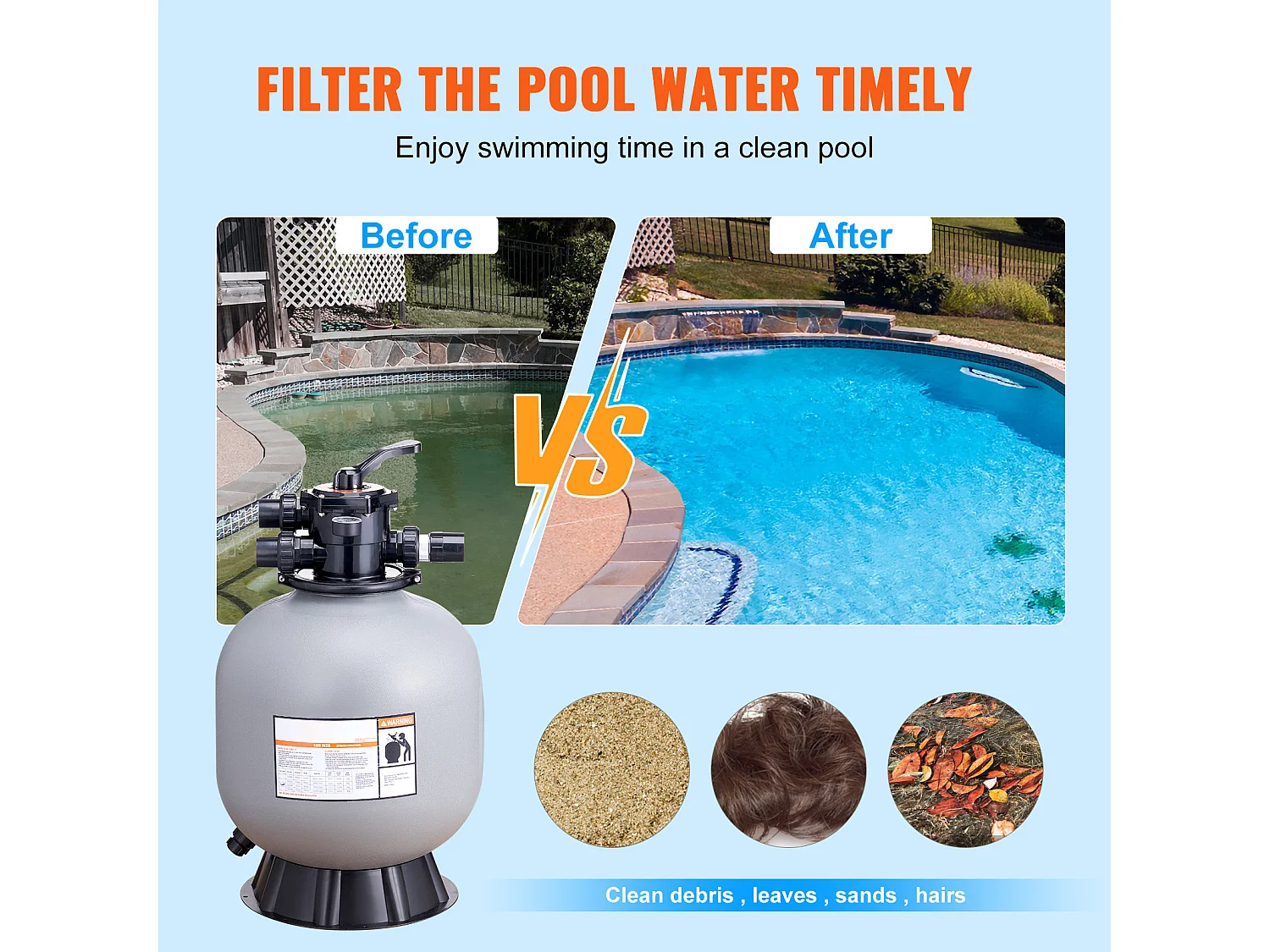 Filtre à Sable pour Piscine Hors sol SucceBuy de 55.88 cm avec Vanne à 7 Voies