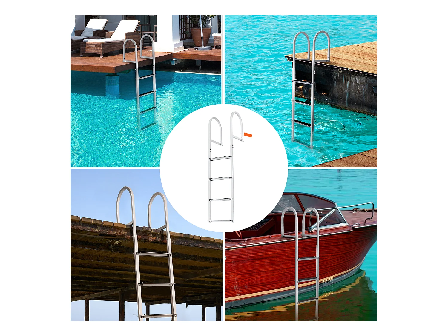 Échelle de Piscine, Échelle de Bain SucceBuy, Capacité de Charge de 226 kg, Amovible 4 Marches, en Aluminium