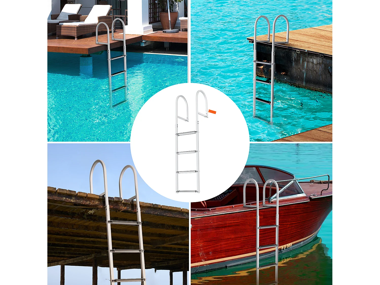 Échelle de Piscine, Échelle de Bain SucceBuy, Capacité de Charge de 226 kg, Amovible 4 Marches, en Aluminium