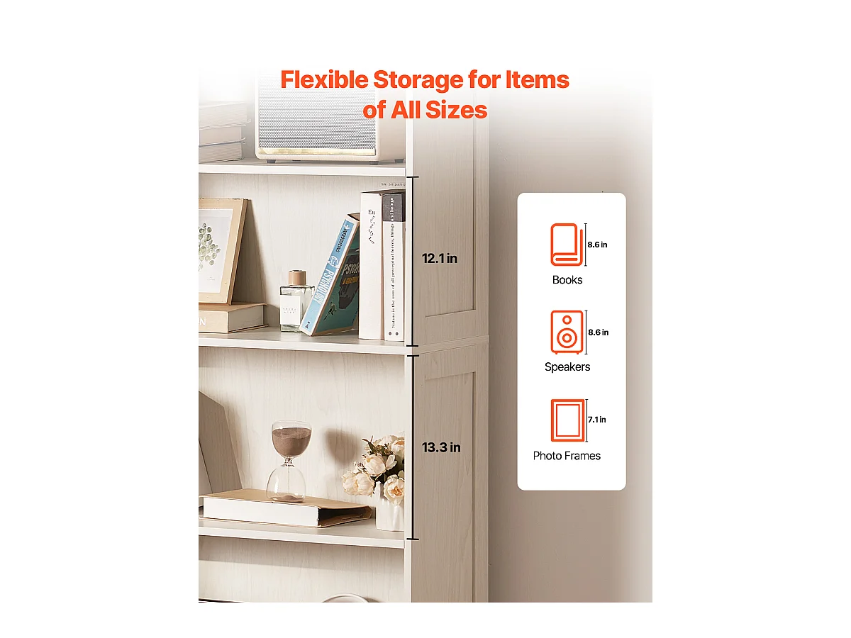 Bibliothèque SucceBuy Ouverte Autoportante en Bois à 5 Niveaux, 173cm de Large, en Blanc, pour le Rangement