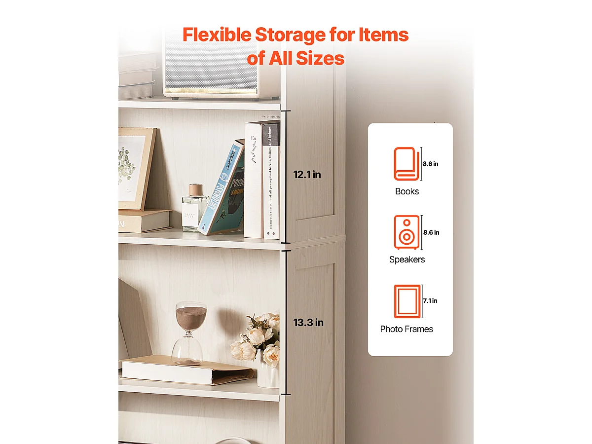 Bibliothèque SucceBuy Ouverte Autoportante en Bois à 5 Niveaux, 173cm de Large, en Blanc, pour le Rangement