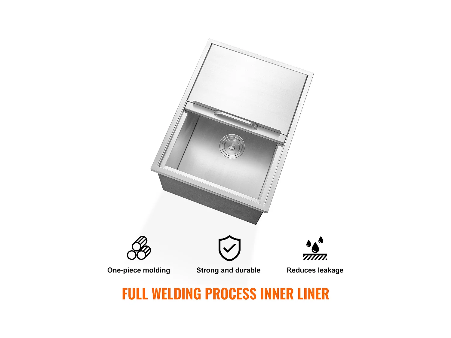 Seau à Glace SucceBuy, 55,23 L, 61x46x33 cm, Glacière en Acier Inoxydable avec Couvercle Coulissant, pour Cuisine Extérieure Vin Bière