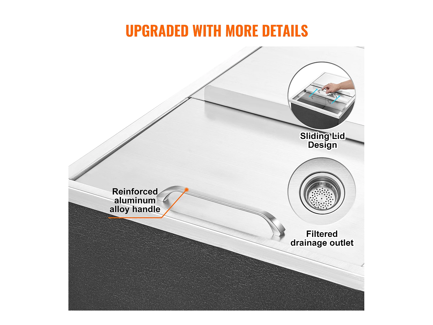 Seau à Glace SucceBuy, 55,23 L, 61x46x33 cm, Glacière en Acier Inoxydable avec Couvercle Coulissant, pour Cuisine Extérieure Vin Bière