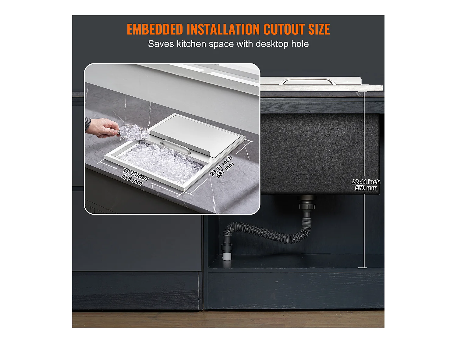 Seau à Glace SucceBuy, 55,23 L, 61x46x33 cm, Glacière en Acier Inoxydable avec Couvercle Coulissant, pour Cuisine Extérieure Vin Bière