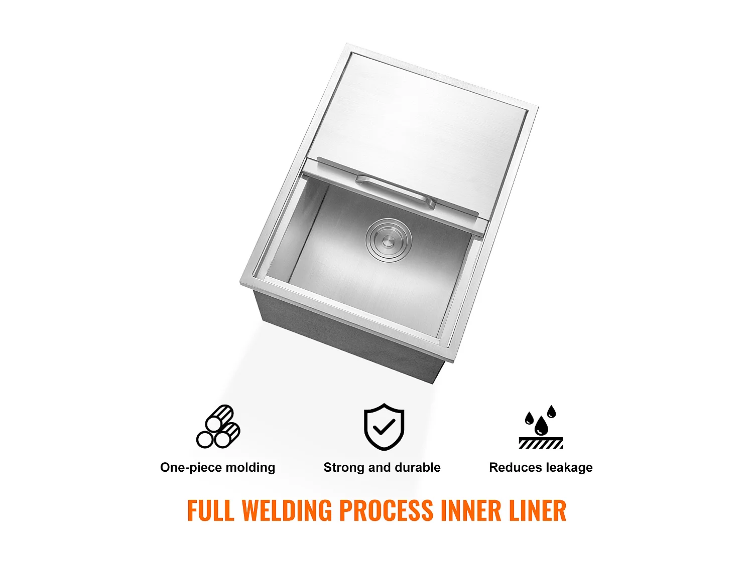 Seau à Glace SucceBuy, 55,23 L, 61x46x33 cm, Glacière en Acier Inoxydable avec Couvercle Coulissant, pour Cuisine Extérieure Vin Bière