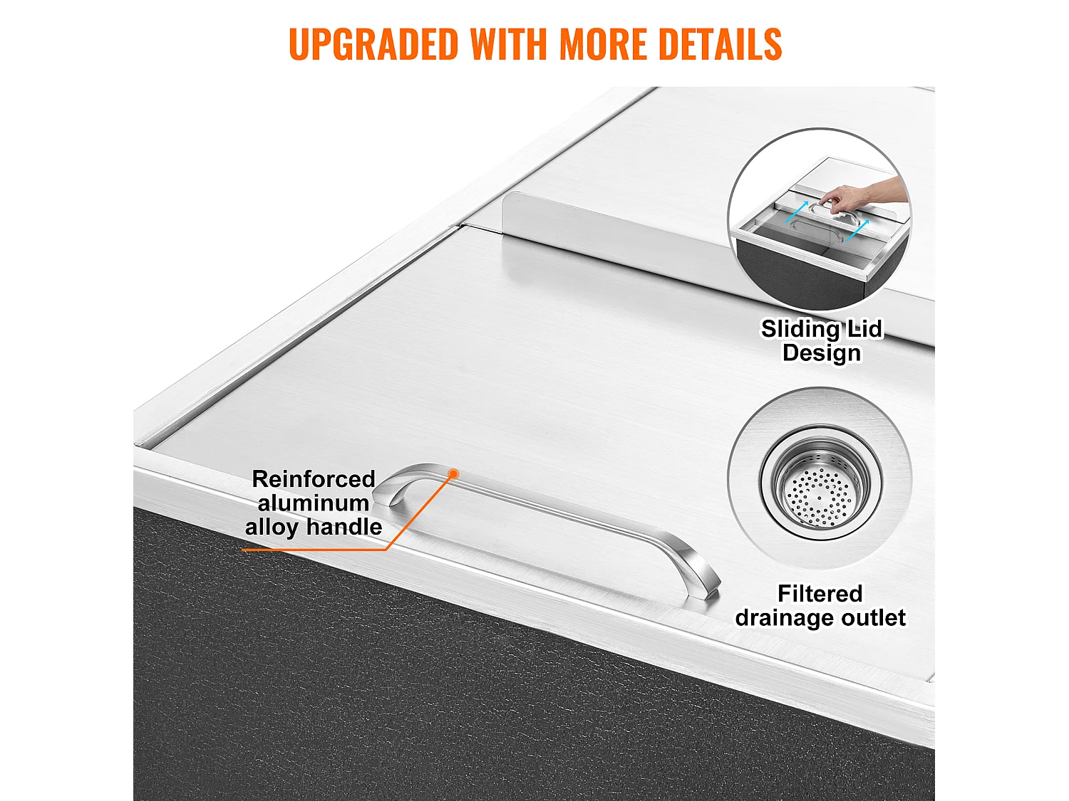 Seau à Glace SucceBuy, 55,23 L, 61x46x33 cm, Glacière en Acier Inoxydable avec Couvercle Coulissant, pour Cuisine Extérieure Vin Bière