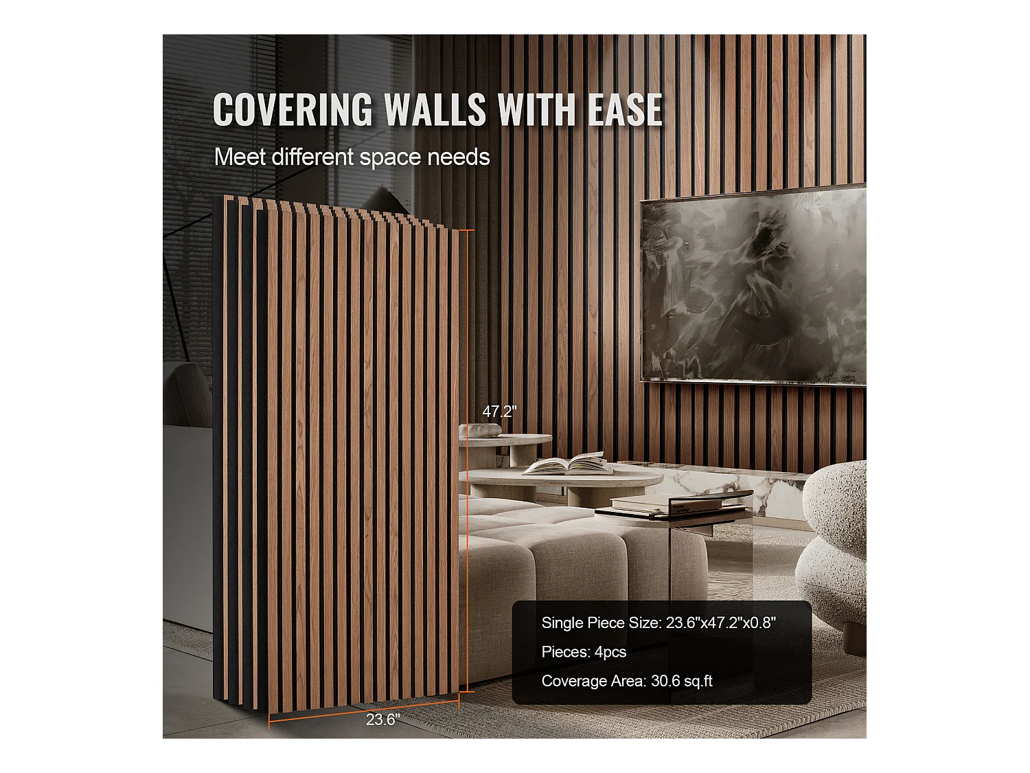 Panneaux Acoustiques à Lattes de Bois SucceBuy 120 x 60 cm, Décoration Murale Moderne, Noyer